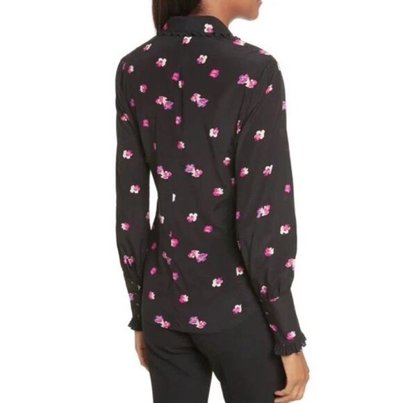 Rebecca Taylor Blouse Black Pink 6 Floriana Long Sleeve Silk Feminine Floral Top - Picture 15 of 15